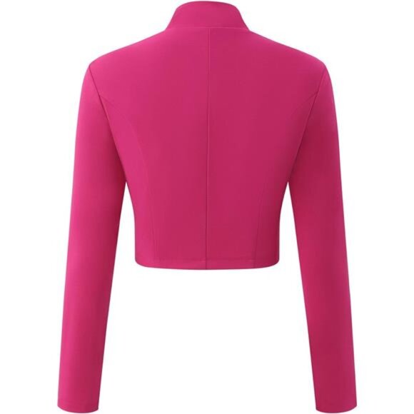 Women's Cropped Blazer: Long Sleeve Notched Collar Button Jacket, Lightweight - Picture 6 of 8